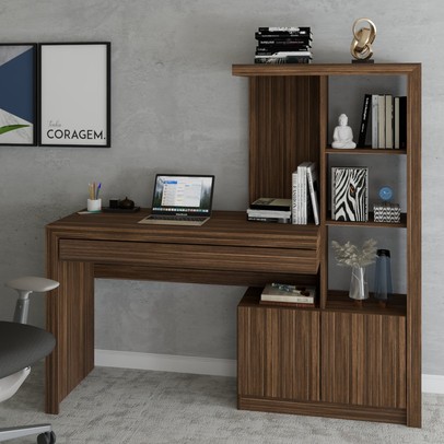 Mesa Escrivaninha 2  Portas 1 Gaveta para Computador Homework Nogal - Panorama Móveis