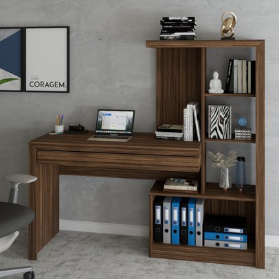Mesa Escrivaninha 2  Portas 1 Gaveta para Computador Homework Nogal - Panorama Móveis