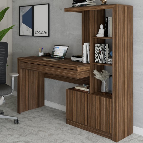 Mesa Escrivaninha 2  Portas 1 Gaveta para Computador Homework Nogal - Panorama Móveis