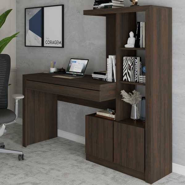 Mesa Escrivaninha 2  Portas 1 Gaveta para Computador Homework Rústico - Panorama Móveis