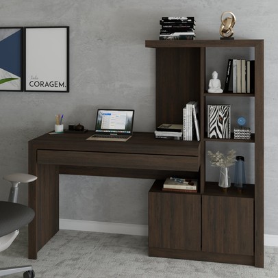 Mesa Escrivaninha 2  Portas 1 Gaveta para Computador Homework Rústico - Panorama Móveis
