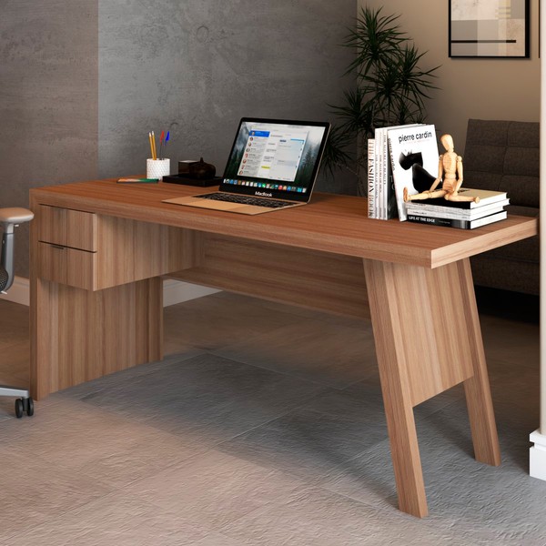 Mesa Escrivaninha 2 Gavetas para Escritório Veneza Amêndoa - Panorama Móveis