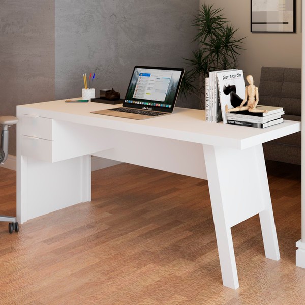 Mesa Escrivaninha 2 Gavetas para Escritório Veneza Branco - Panorama Móveis