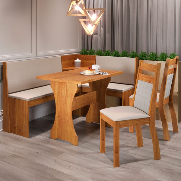 Canto Alemão Royale com 2 Cadeiras Mel/Veludo Marfim - Viero Móveis