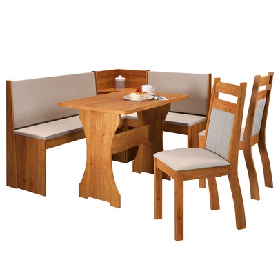 Canto Alemão Royale com 2 Cadeiras Mel/Veludo Marfim - Viero Móveis