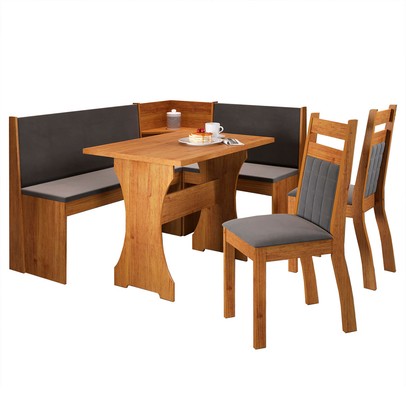 Canto Alemão Royale com 2 Cadeiras Mel/Veludo Grafite - Viero Móveis