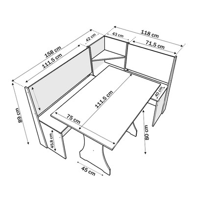 Canto Alemão Royale com 2 Cadeiras Mel/Veludo Grafite - Viero Móveis