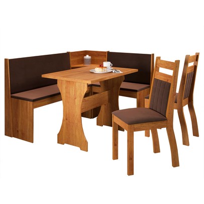 Canto Alemão Royale com 2 Cadeiras Mel/Veludo Bombom - Viero Móveis