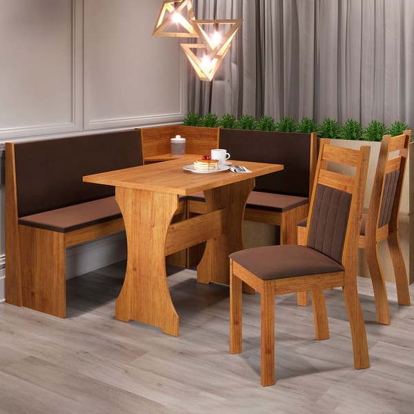 Canto Alemão Royale com 2 Cadeiras Mel/Veludo Bombom - Viero Móveis