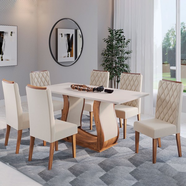 Mesa de Jantar 6 Lugares Dallas Imbuia/Blonde/Veludo Pastel - Viero Móveis