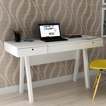 Penteadeira Multiuso Escrivaninha Lorena 1 Porta 2 Gavetas com Espelho Branco - Panorama Móveis