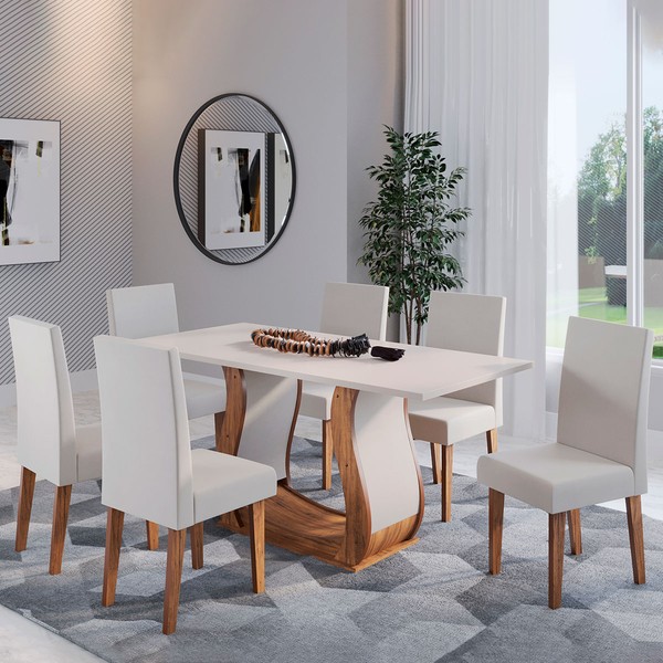 Mesa de Jantar 6 Lugares Roma Imbuia/Blonde/Veludo Marfim - Viero Móveis