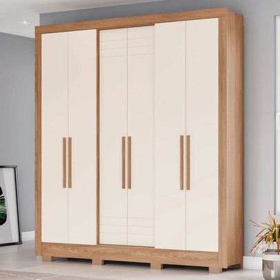 Guarda-Roupa Casal 6 Portas 3 Gavetas Nature/Off White B366 - Briz
