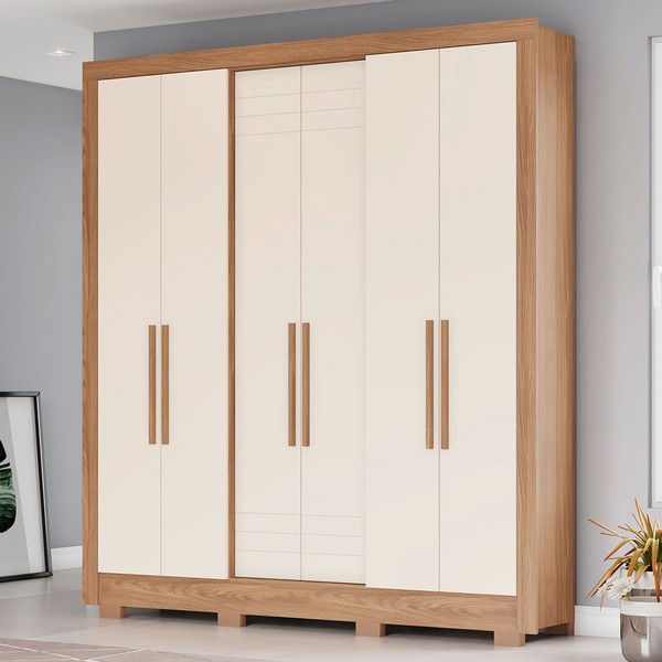 Guarda-Roupa Casal 6 Portas 3 Gavetas Nature/Off White B366 - Briz