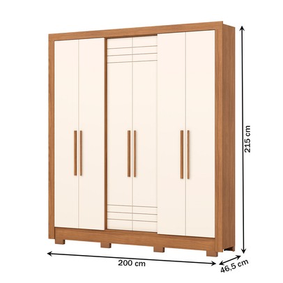 Guarda-Roupa Casal 6 Portas 3 Gavetas Nature/Off White B366 - Briz