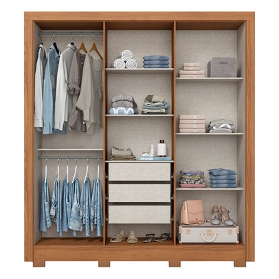 Guarda-Roupa Casal 6 Portas 3 Gavetas Nature/Off White B366 - Briz