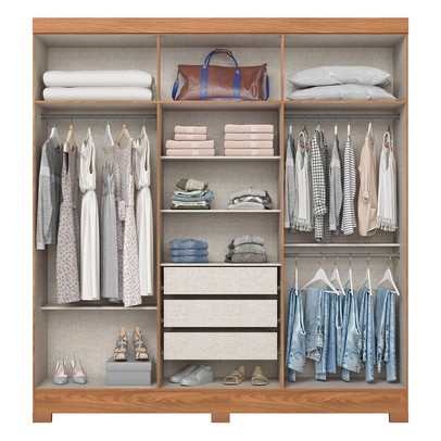 Guarda-Roupa Casal 6 Portas 3 Gavetas Flex Nature/Off White B367 - Briz