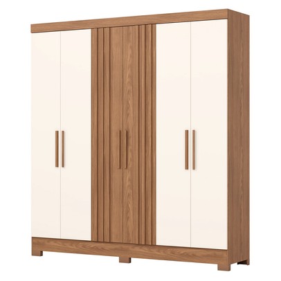 Guarda-Roupa Casal 6 Portas 3 Gavetas Flex Nature/Off White B367 - Briz