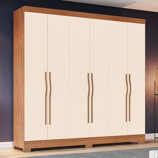 Guarda-Roupa Casal 6 Portas 2 Gavetas Nature/Off White B368 - Briz