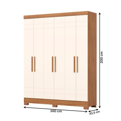 Guarda-Roupa Solteiro 6 Portas 2 Gavetas Nature/Off White B369 - Briz