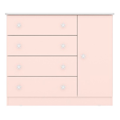 Cômoda Infantil Doce Sonho 1 Porta 4 Gaveta Rosa Acetinado - Qmovi