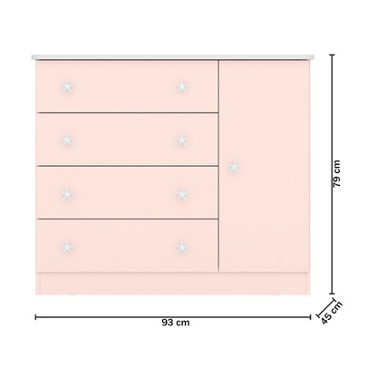 Cômoda Infantil Doce Sonho 1 Porta 4 Gaveta Rosa Acetinado - Qmovi