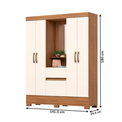 Guarda-Roupa Solteiro 4 Portas 2 Gavetas Nature/Off White Bs07 - Briz