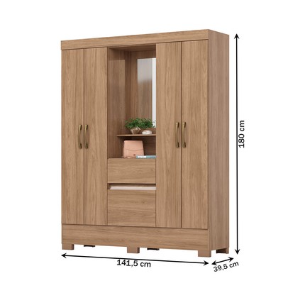 Guarda-Roupa Solteiro 4 Portas 2 Gavetas Jequitibá Brilho Bs07 - Briz