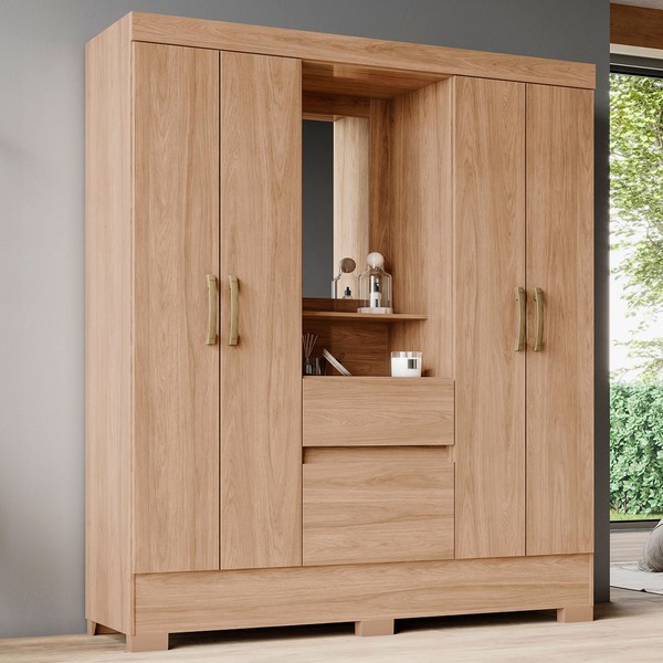 Guarda-Roupa Solteiro 4 Portas 2 Gavetas Jequitibá Brilho Bs07 - Briz