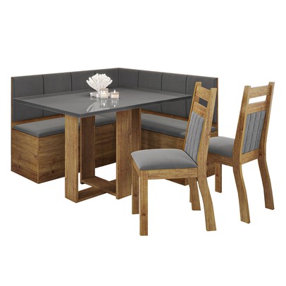 Canto Alemão Rubro com 2 Cadeiras Mel/Grafite/Veludo Grafite - Viero Móveis