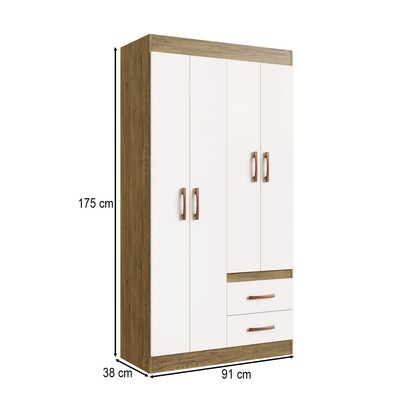 Guarda-Roupa Solteiro Cordova 4 Portas 2 Gavetas Off White Nogueira - Doripel