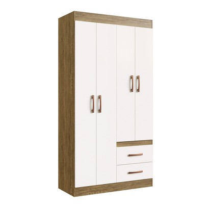 Guarda-Roupa Solteiro Cordova 4 Portas 2 Gavetas Off White Nogueira - Doripel