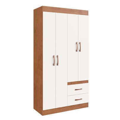 Guarda-Roupa Solteiro Cordova 4 Portas 2 Gavetas Off White Nogueira - Doripel