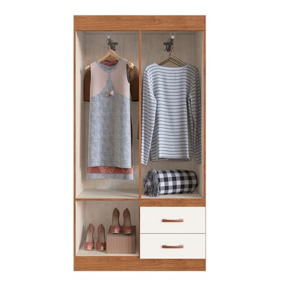 Guarda-Roupa Solteiro Cordova 4 Portas 2 Gavetas Off White Nogueira - Doripel