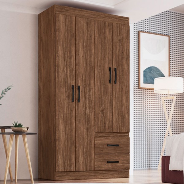 Guarda-Roupa Solteiro Cordova 4 Portas 2 Gavetas Castanho - Doripel