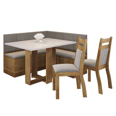 Canto Alemão Nigro com 2 Cadeiras Mel/Blonde/Veludo Perola - Viero Móveis