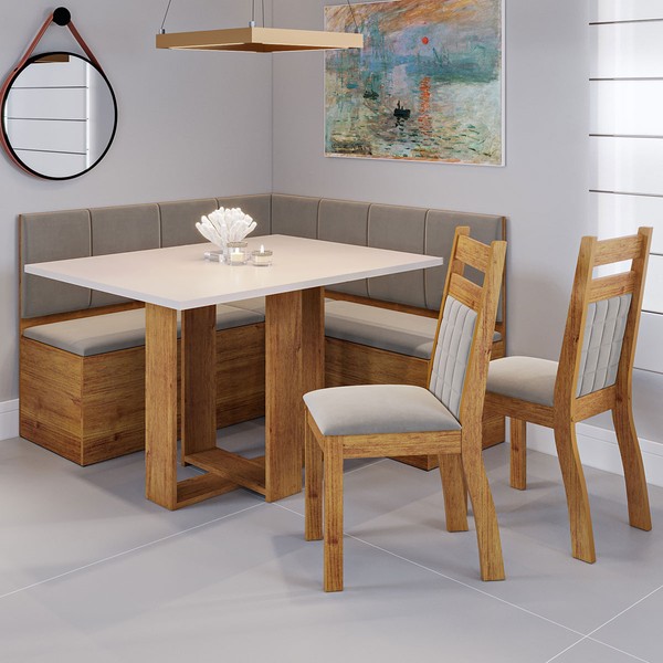 Canto Alemão Nigro com 2 Cadeiras Mel/Blonde/Veludo Perola - Viero Móveis