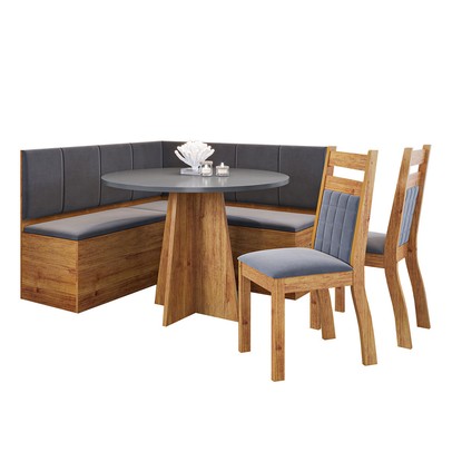 Canto Alemão Taylor Mel/Cinza Brilho/Veludo Grafite - Viero Móveis