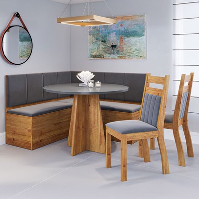 Canto Alemão Taylor Mel/Cinza Brilho/Veludo Grafite - Viero Móveis