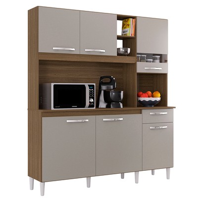 Cozinha Compacta Barbara 6 Portas 1 Gaveta Castanho/Off White - Poquema