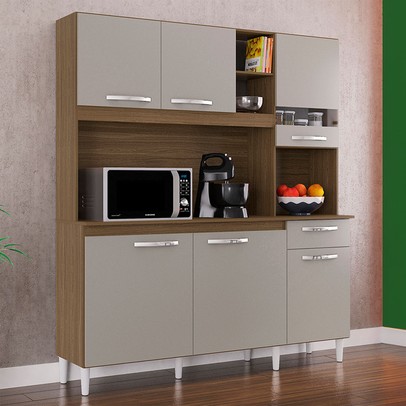 Cozinha Compacta Barbara 6 Portas 1 Gaveta Castanho/Off White - Poquema