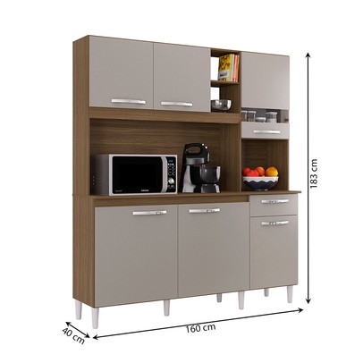 Cozinha Compacta Barbara 6 Portas 1 Gaveta Castanho/Off White - Poquema