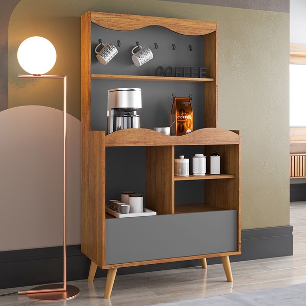 Armário de Cozinha Aires 1 Porta Mel/Cinza - Viero Móveis