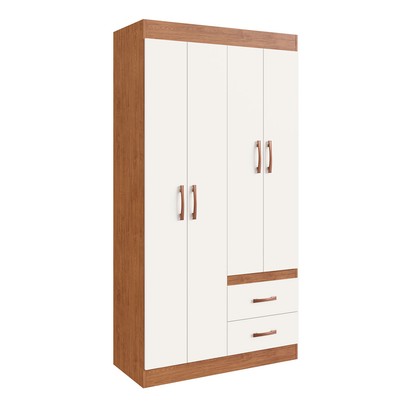 Guarda-Roupa Solteiro Rosario 4 Portas 2 Gavetas Off White Nogueira - Doripel