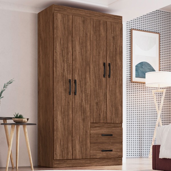 Guarda-Roupa Solteiro Rosario 4 Portas 2 Gavetas Castanho - Doripel