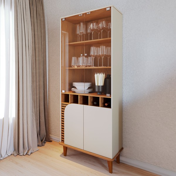 Cristaleira Jurerê 4 Portas 2 Prateleiras Off White/Freijó - Colibri