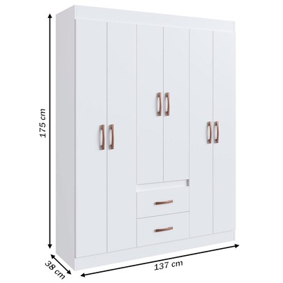 Guarda-Roupa Casal Riveira 6 Portas 2 Gavetas Branco - Doripel