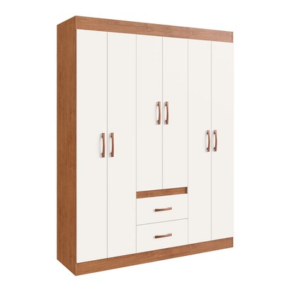 Guarda-Roupa Casal Riveira 6 Portas 2 Gavetas Off White/Nogueira - Doripel