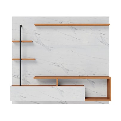 Painel para TV Até 58 Polegadas com Led Maragogi 1 Porta Calacatta/Freijó/Branco Neve - Colibri