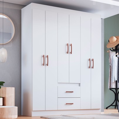 Guarda-Roupa Casal Sidney 6 Portas 2 Gavetas Branco - Doripel